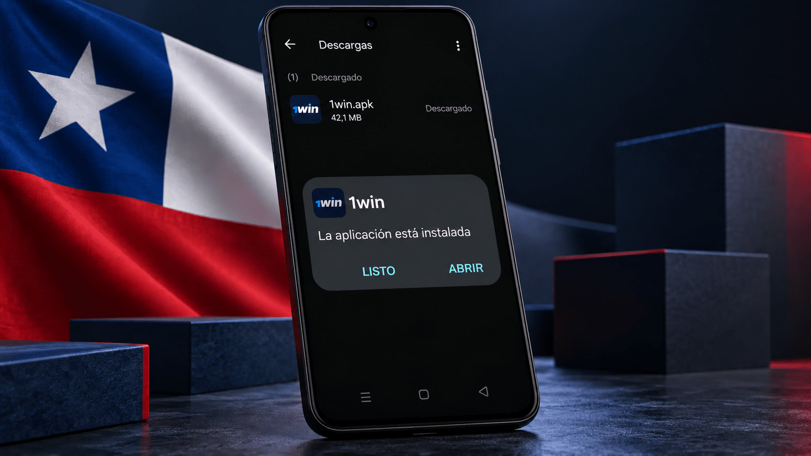 Aplicación de 1win instalada en un celular Android