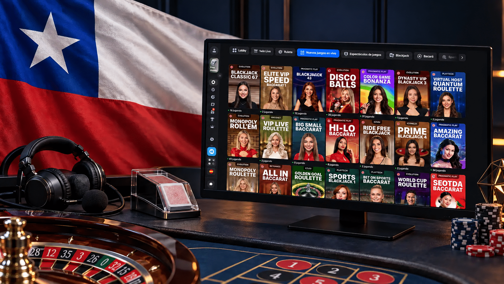 Mesas con crupier y juegos de presentador en 1win Chile