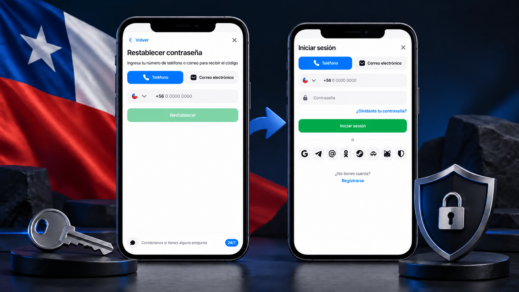 Crear una contraseña nueva y volver a entrar en 1win Chile